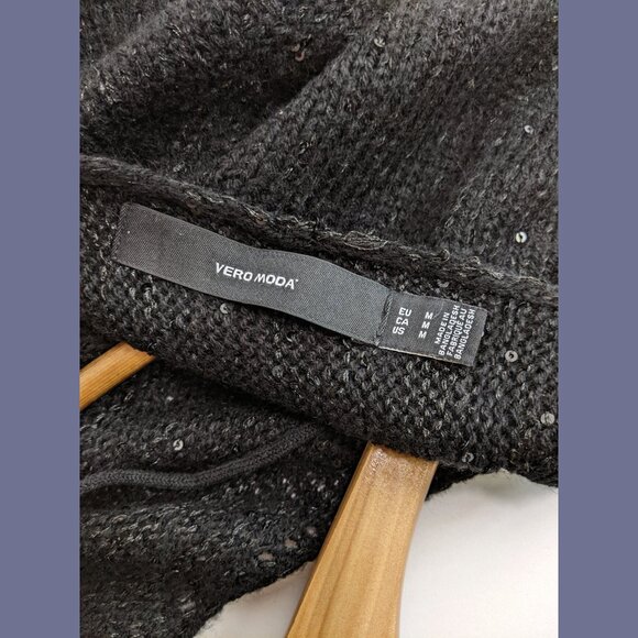 Vero Moda Womens Sparkling Knitted Sequin Mini Sweater Dress Black/Black - Picture 4 of 5